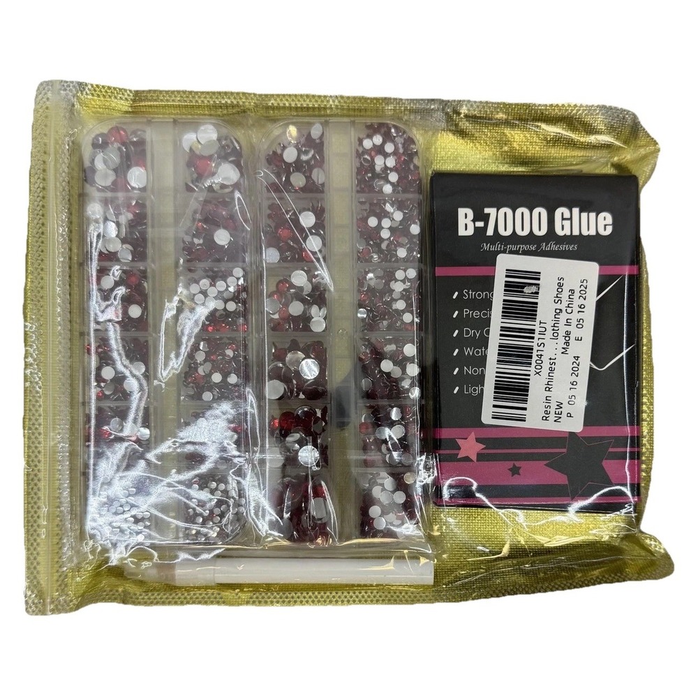 B-7000 Glue Multipurpose Adhesive Ruby Red Rhinestones Assorted Sizes Craft Kit
